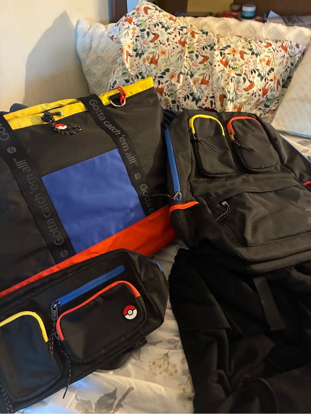 Pokemon Black Backpack Set with Blue, Yellow & Orange Accents